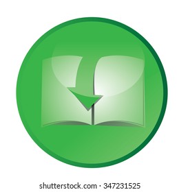 Isolated green label with an e-book icon on a white background