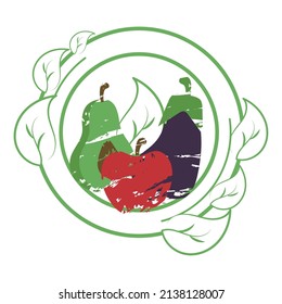 Isolated green label with fruits and vegetables Vector