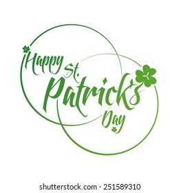 an isolated green label with text and clovers for Patrick's day