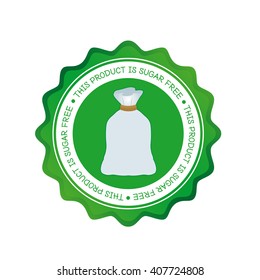 Isolated green label with text and a sugar bag icon