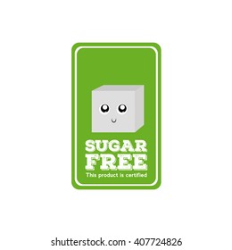 Isolated green label with text and a sugar cube icon