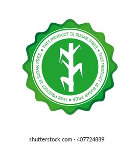 Isolated green label with text and a sugar icon