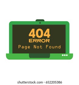 Isolated green laptop with the text 404 error page not found written on its screen