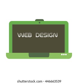 Isolated green laptop with the text web design written on its screen