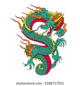 Isolated green left chinesse dragon zodiac vector illustration