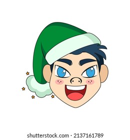 Isolated green man christmas borderline cute face vector illustration