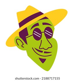 Isolated green Man face hat comic people vector Illustration