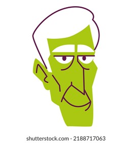 Isolated Green Man Gesicht alten Haar Comic Menschen Vektorgrafik