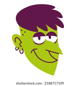 Isolated Green Man face piercing Haar Comic Menschen Vektorgrafik