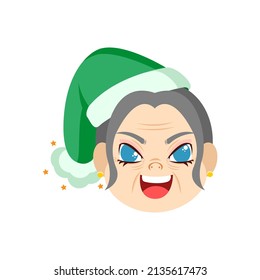 Isolated green old woman christmas emoji cute face vector illustration