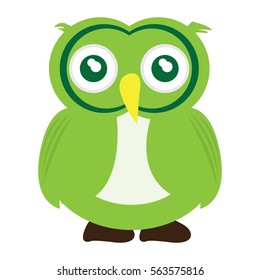 Isolated green owl on a white background, Vector illustration