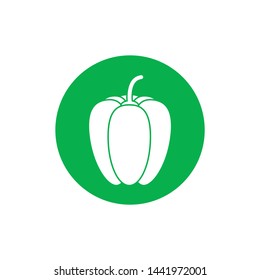 Isolated green pepper icon sticker. Pepper logo for design. Green healthy food. Vector illustration 