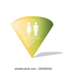 an isolated green pin with a man and a woman icon inside it