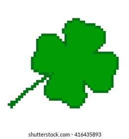 isolated green pixel clover, pixel icon of clover