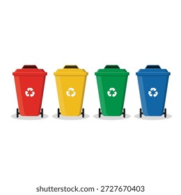 Isolierte grüne Kunststoff-Papierkorb mit einem weißen Recyclingsymbol für die umweltgerechte Abfallentsorgung von Papier und Müll in einem sauberen Umweltbehälter