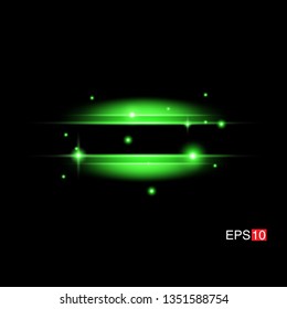 isolated green Rays with lens flare, Sun flare, flare on the black background. Transparent Vector Illustration