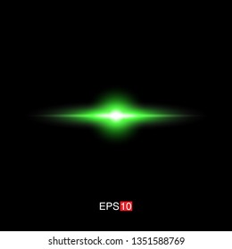 isolated green Rays with lens flare, Sun flare, flare on the black background. Transparent Vector Illustration