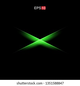 isolated green Rays with lens flare, Sun flare, flare on the black background. Transparent Vector Illustration