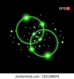 isolated green Rays with lens flare, Sun flare, flare on the black background. Transparent Vector Illustration