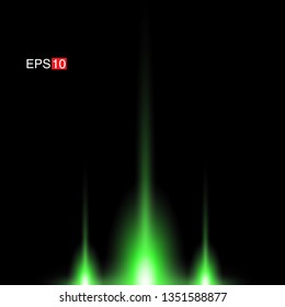 isolated green Rays with lens flare, Sun flare, flare on the black background. Transparent Vector Illustration