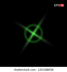 isolated green Rays with lens flare, Sun flare, flare on the black background. Transparent Vector Illustration