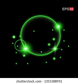 isolated green Rays with lens flare, Sun flare, flare on the black background. Transparent Vector Illustration