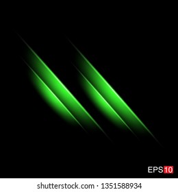 isolated green Rays with lens flare, Sun flare, flare on the black background. Transparent Vector Illustration