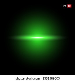 isolated green Rays with lens flare, Sun flare, flare on the black background. Transparent Vector Illustration