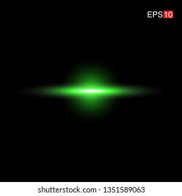 isolated green Rays with lens flare, Sun flare, flare on the black background. Transparent Vector Illustration