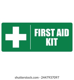 Isolated green rectangle label of medical first aid kit, printable sign