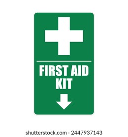 Isolated green rectangle label of medical first aid kit, printable sign
