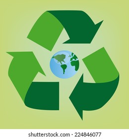 an isolated green recycle symbol on a green background