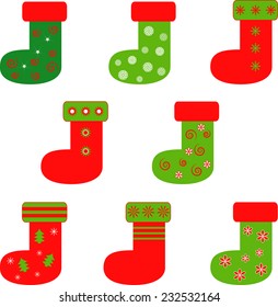 Isolated Green and Red Christmas Stocking Vectors on White Background