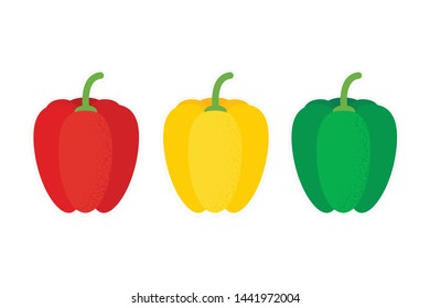 Isolated green, red, yellow pepper icon sticker. Set of pepper logo for design. Green healthy food. Vector illustration 