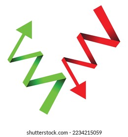 einzelne, grüne und rote Zickzackpfeile