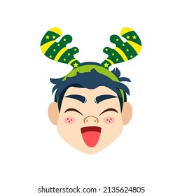 Isolated green reindeer man christmas emoji cute face vector illustration