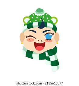 Isolated green scarf baby christmas emoji cute face vector illustration