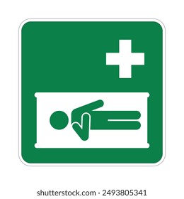 Isolated green sign of hospital, medical facility, first aid center, health clinic with resting patient pictogram