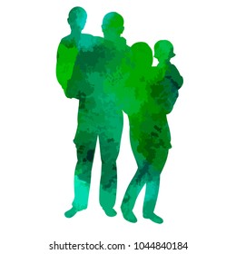  isolated green silhouette family