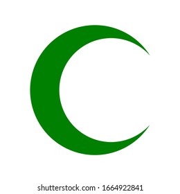 Isolated Green Simple Crescent or Half Moon Icon. Vector Image.