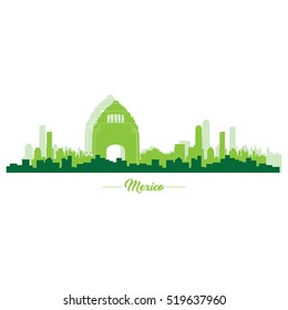 Isolated Green Skyline Of Mexico City, Vector Illustration