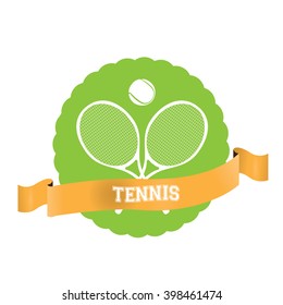 Isolated green sticker with a silhouette of tennis rackets and a tennis ball