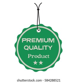 Isolated green tag with the text premium quality product
