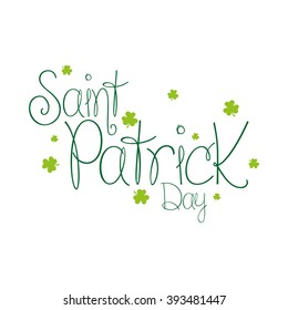 Isolated green text with some clovers on a white background