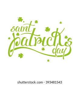 Isolated green text with some clovers on a white background