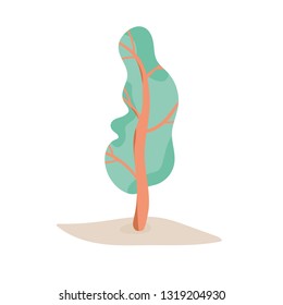 Isolated green tree, nature background, landscape illustration, flat style banner, template design