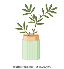 Isolated green vase with flowers in flat style. Vector illustration