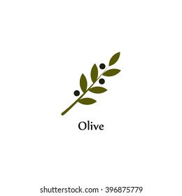 Isolated green vector branch logo. Olive oil sign. Symbol of peace. Greek religious sign. Mythological icon. Healthy products label. Organic cosmetics. Eco food. Natural element. Agricultural item