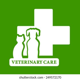 isolated green veterinary care icon with dog and cat silhouette