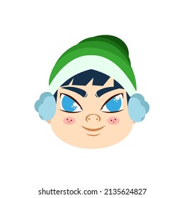 Isolated green winter boy christmas emoji cute face vector illustration